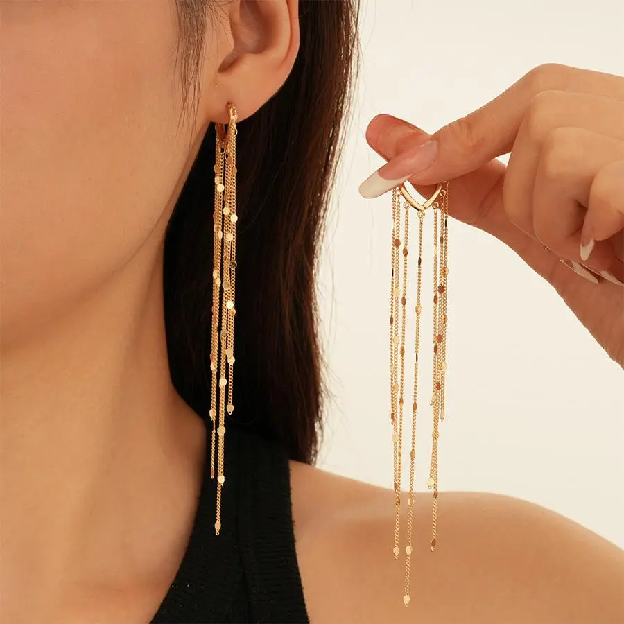 14K Gold Plated Long Tassel Earrings for Women, Exquisite Chain Tassel Threader Earrings Trendy Dangling,Trendy Hypoallergenic Bride Party Prom Jewelry and Women Gifts