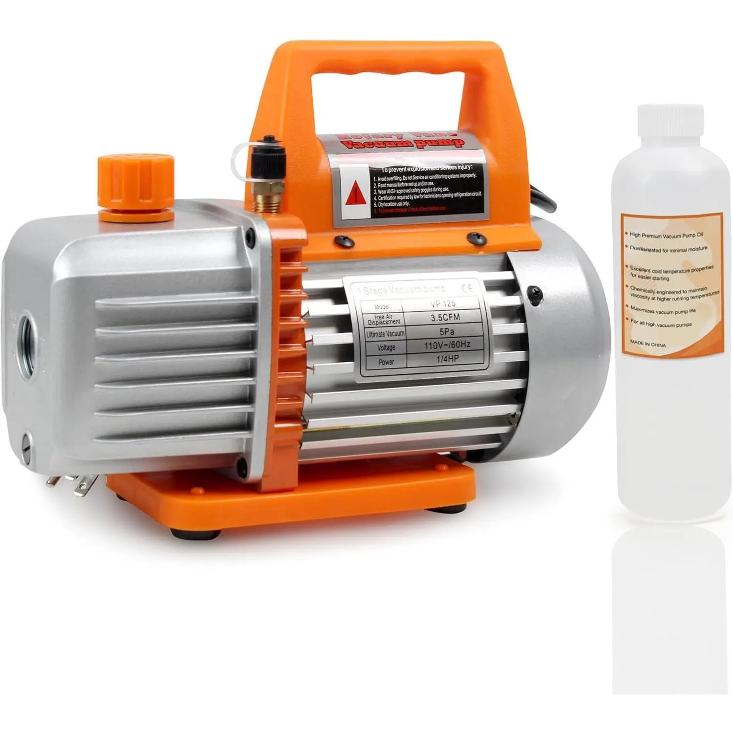 3.5CFM Vacuum Pump, 110V 1/3HP Single Stage Rotary Vane HVAC Vacuum Pump with Oil, for R12 R22 R134a R410a AUTO AC Refrigerant Recharging, Degassing