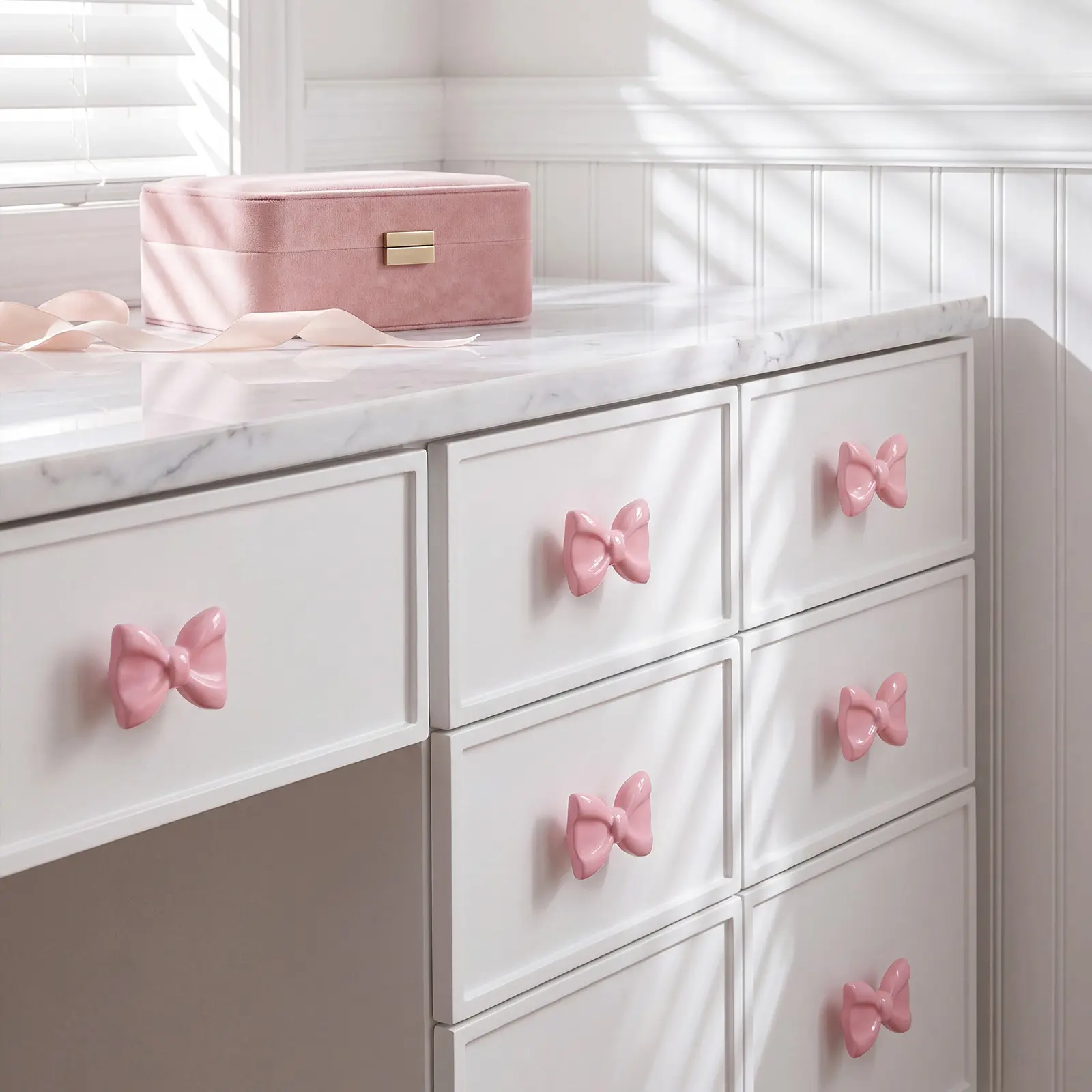 6-Pack Fashion Bow Drawer Pulls Set, Resin Alloy Cabinet Door Handles, Kitchen Home Office Furniture Decor, Resin Material