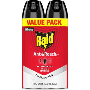 Raid Ant & Roach Killer, Fragrance Free Bug Killer for Home Use, Kills Bugs on Contact, 17.5 Oz, 2 Count