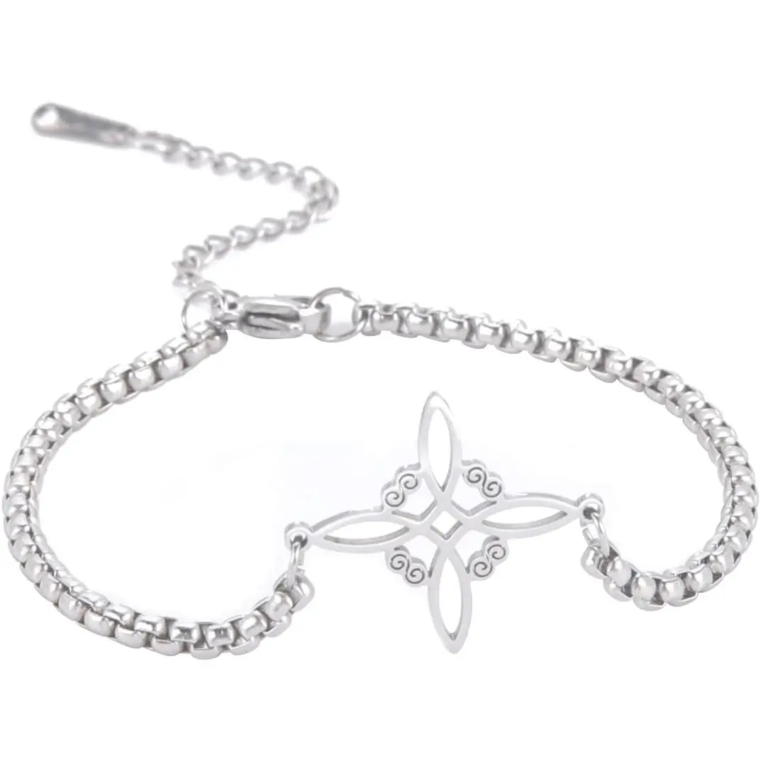 Witches Knot Bracelet Stainless Steel Pagan  Symbol Magic Knot 4-Pointed Celtic Knot  Bracelet for Women