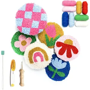 SPINNY Punch Needle Kit, Set of 6 Coasters, Includes Beginner Video Tutorials and Instructions, Beginner Punch Stitch for Adults, Mug Rug Punch Needle Kit,