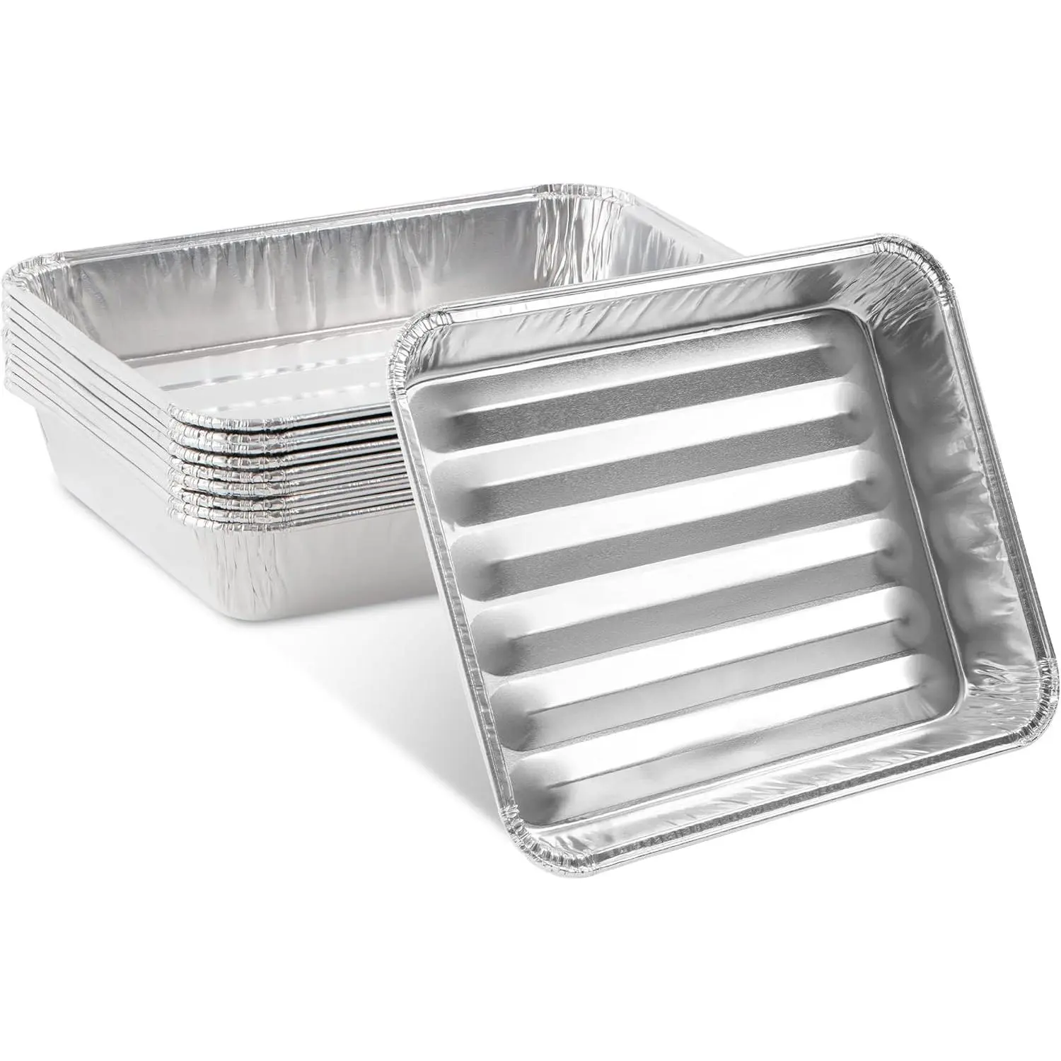 10 Pack Disposable  Grill Liners Toppers  Foil Broiler Pans Durable Ribbed Grill Drip Pans 8.5x7