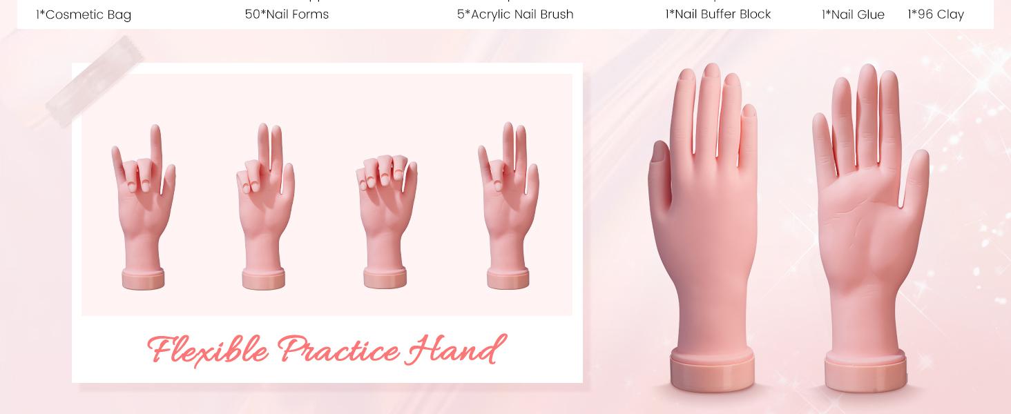 Nail Kit for Beginners with Everything: Professional Nail Acrylic Powder Liquid Set with Practice Hand Drill U V Light in Cosmetic Bag for Women Salon Home (Pink)