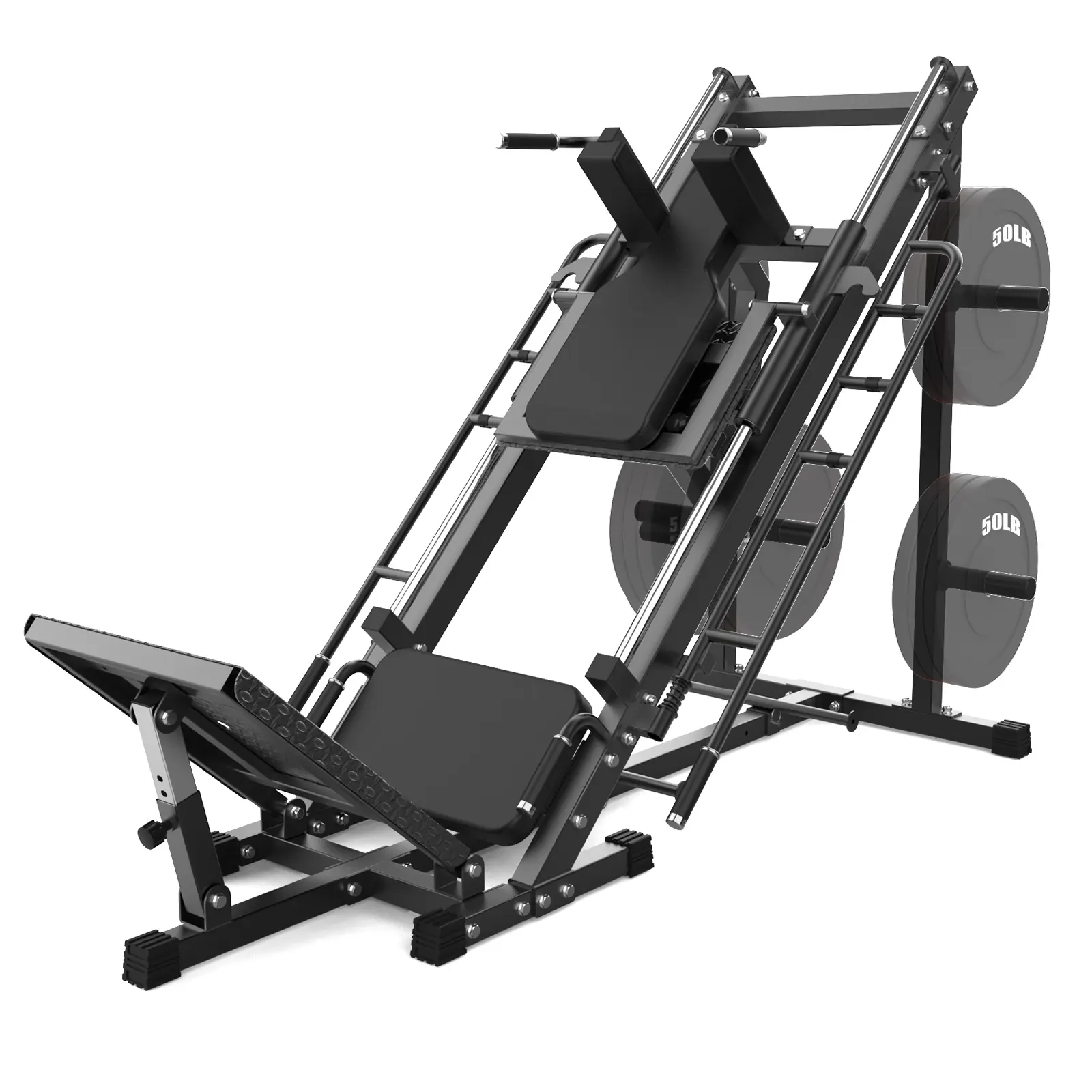Heavy-Duty Steel Frame 2-in-1 Leg Press & Hack Squat Machine - Customizable, Multi-Angle Incline/Decline, Linear Bearings, Plate Storage, Wheels, 1200 lbs Capacity, Anti-Slip Leather Cushions - Home Gym Lower Body Workout & Rehab System, Adjustable