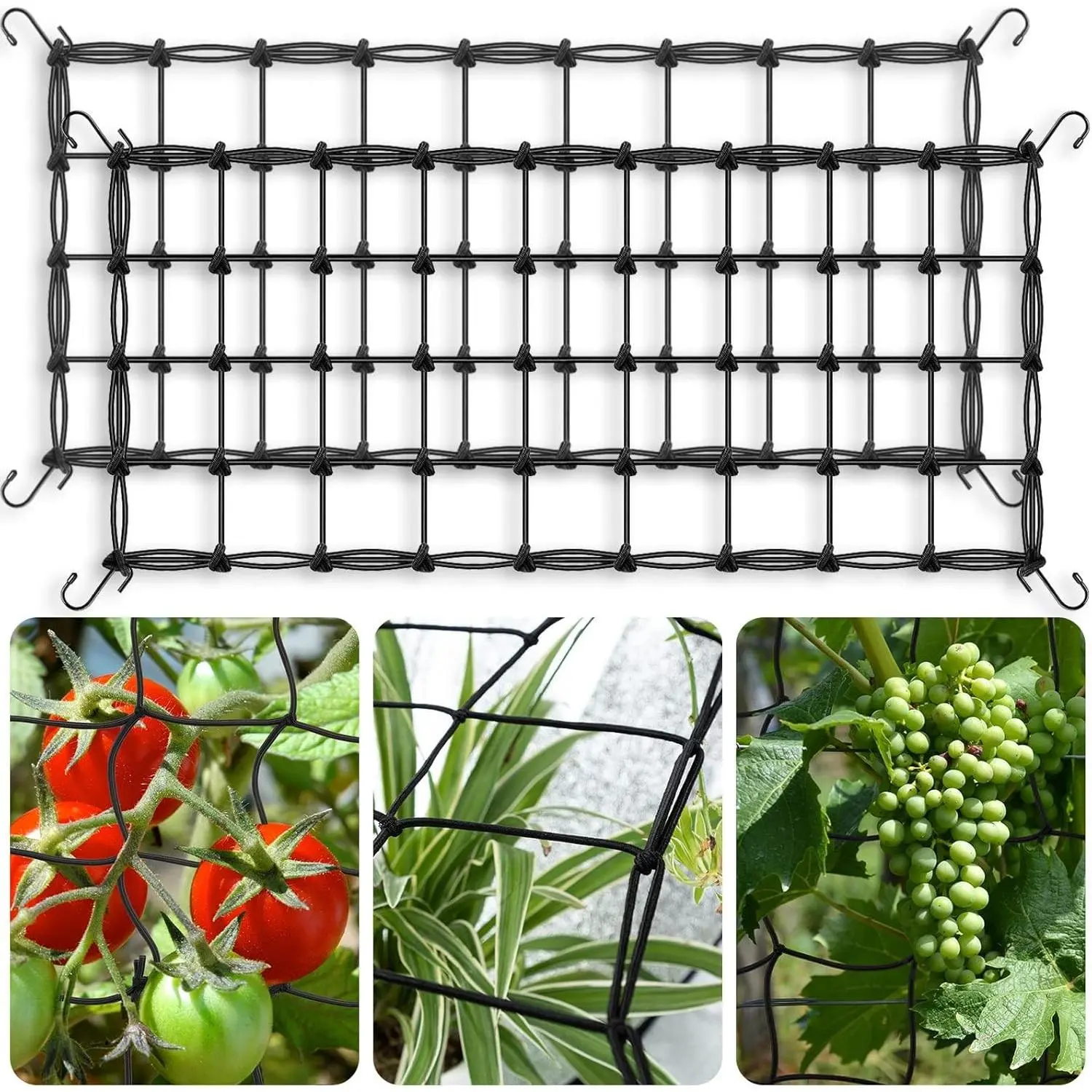 Grow Tent Trellis Netting (2-Pack, 2x4'), Elastic Stretch Netting with Steel Hooks, Flexible Fit Hydroponic Aid for Scrag Support Gardening