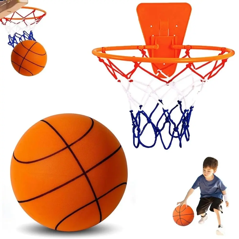 Quiet Indoor Basketball Set, Silent Basketball Hoop, Noise-Free Rebound Ball & Hoop, Indoor Training Ball for Home Play, Includes No-Drill Wall Mount Hoop for Kids & Adults, Quiet Practice Ball