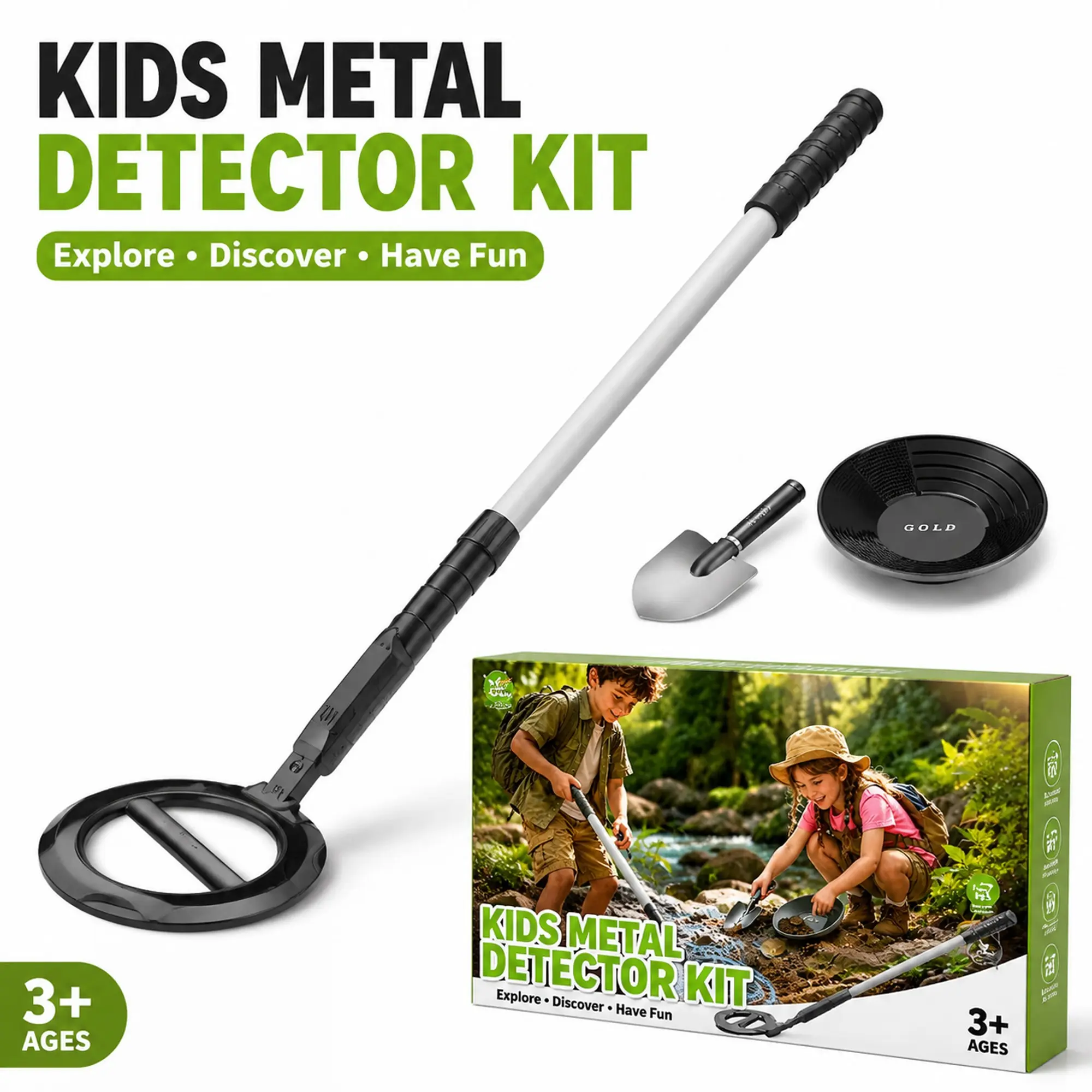 Portable High Sensitivity Handheld Metal Detector, 360° Side Scan, Audible Vibration Alarm, Kids Outdoor Toy, Exploration Tool