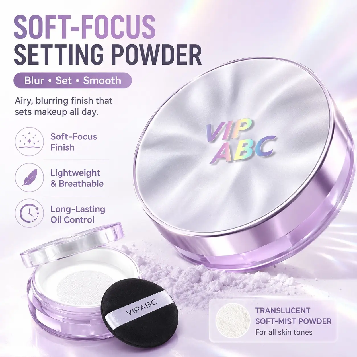 Translucent Loose Powder, Dual Color Options, Lightweight Moisturizing Finish, Long-Lasting Waterproof Sweatproof, Ideal for Daily Makeup