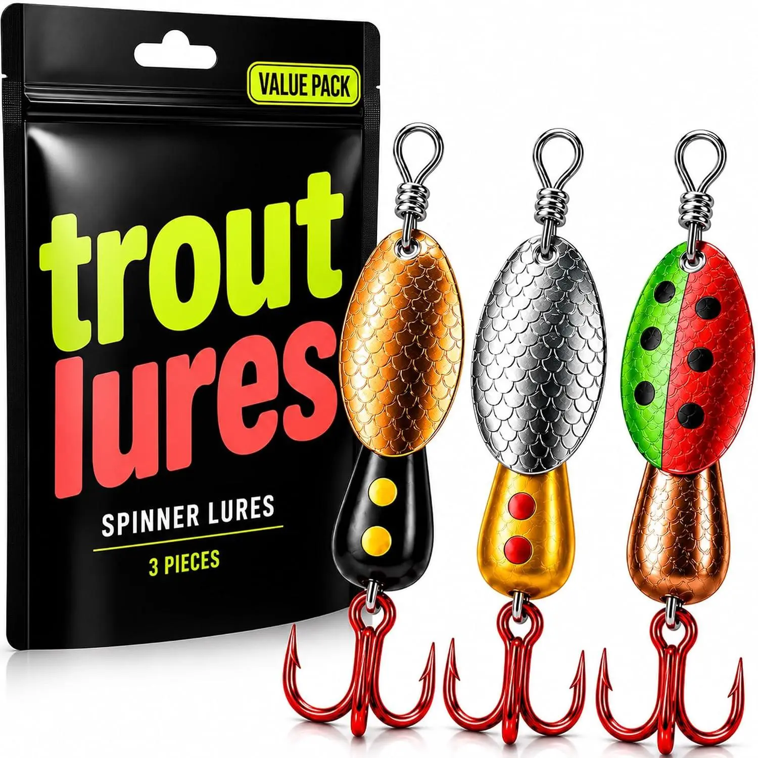 Spinning  Lures for Freshwater – Inline Spinner 3-Pack for Trout, Salmon, Panfish, Bass, Crappie & Perch
