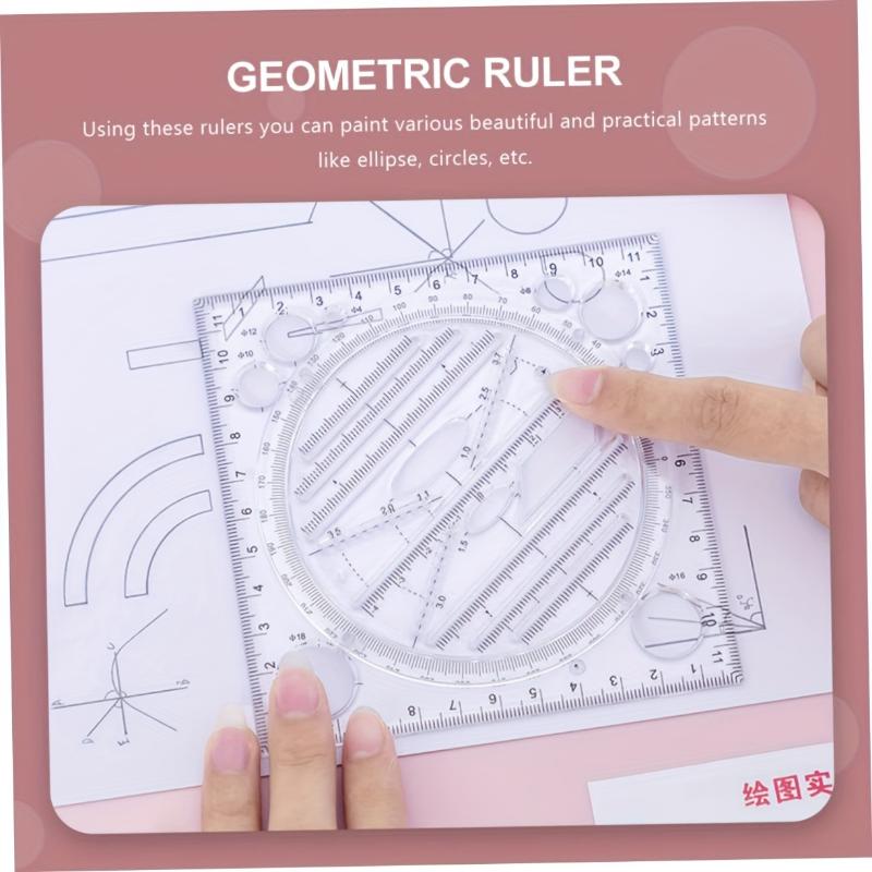Multi-Function Acrylic Geometric Drawing Ruler - Quick Circle & Arc Design Template with Triangle, Function & Inch/Cm Scale for Drafting, Office & Student Use, Circle Drawing Tool