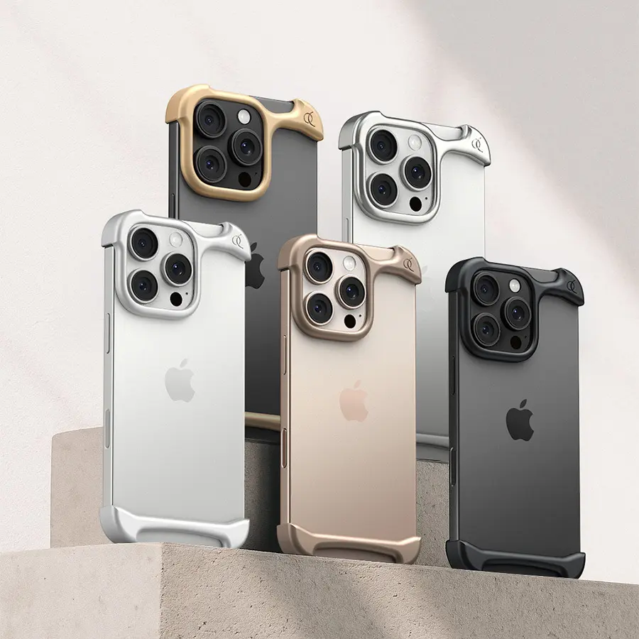 Metal Aluminium Arc Stylish Phone Case for iPhone 17,16,15,14 Pro Max - 4-Corner Anti-Drop Protection, Frameless Pulse Bumper, Shockproof Minimalist Mobile Accessory (Euro-American Style)