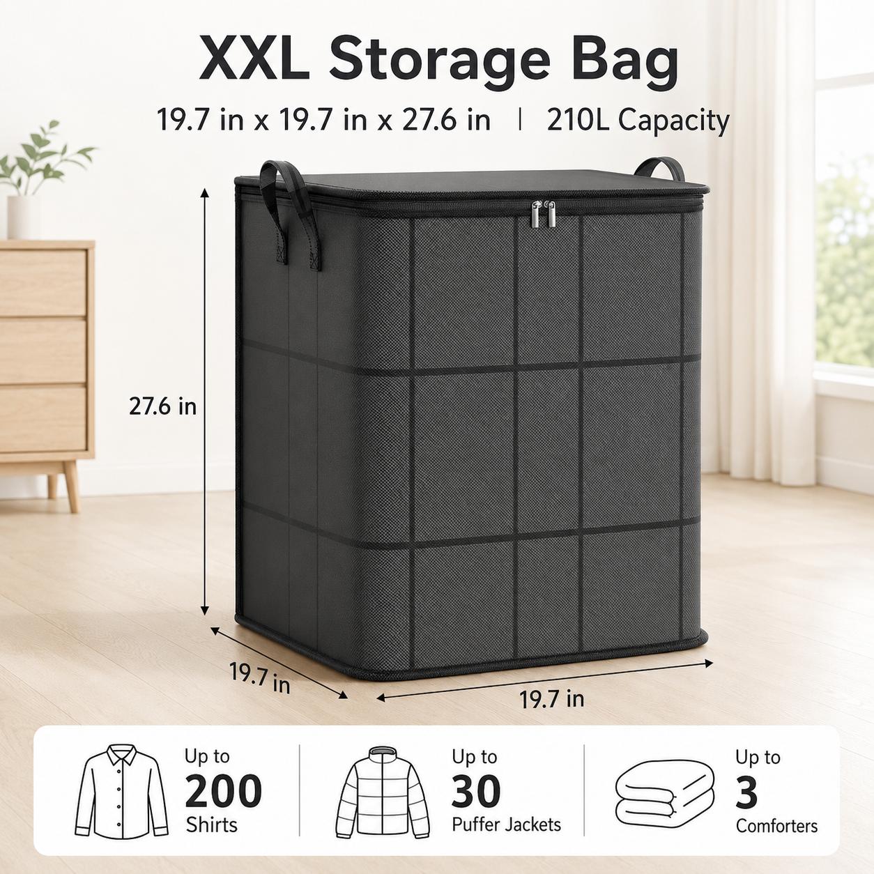 High-Capacity Fabric Organizer Bag with Reliable Zipper, Spacious Household Carryall for Bedding, Linens and Apparel, Ideal for Closet Storage and Moving Preparation