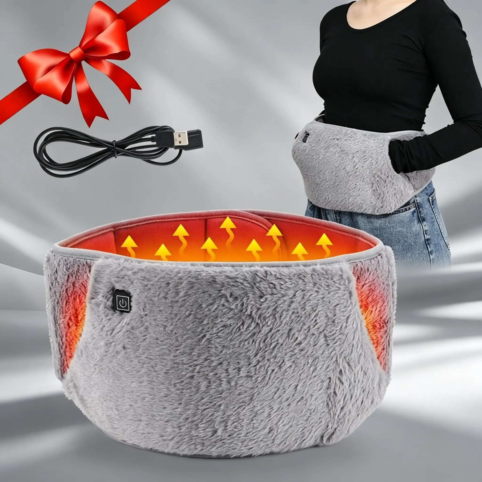 Electric Heated Waist Warmer with Hand Pockets, USB Rechargeable Heating Belt, Abdomen & Back Pain Relief, Wearable Heating Pad, Winter Essential
