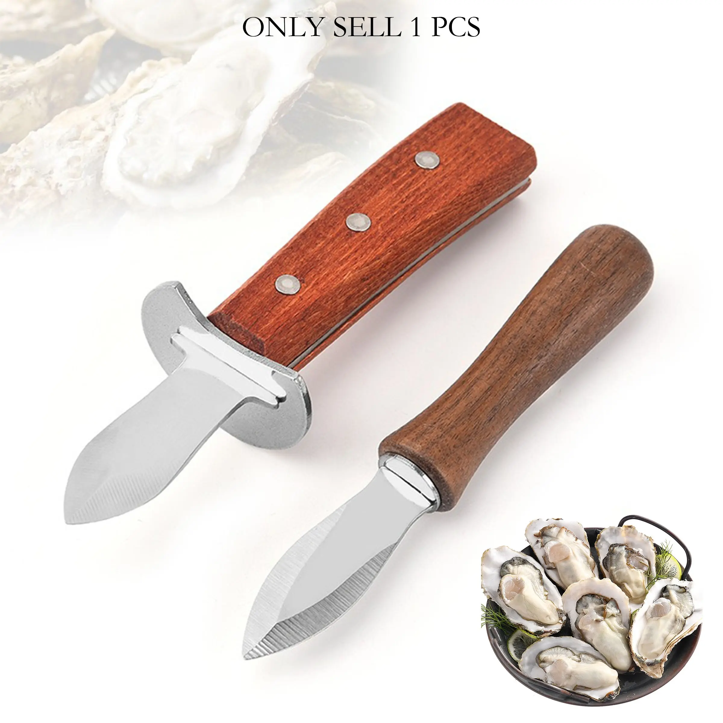 Stainless Steel Oyster Knife, Mussel Opener Tool, BBQ Utensil, Wooden Handle Oyster Opener, 1 Piece, Durable and Easy to Use