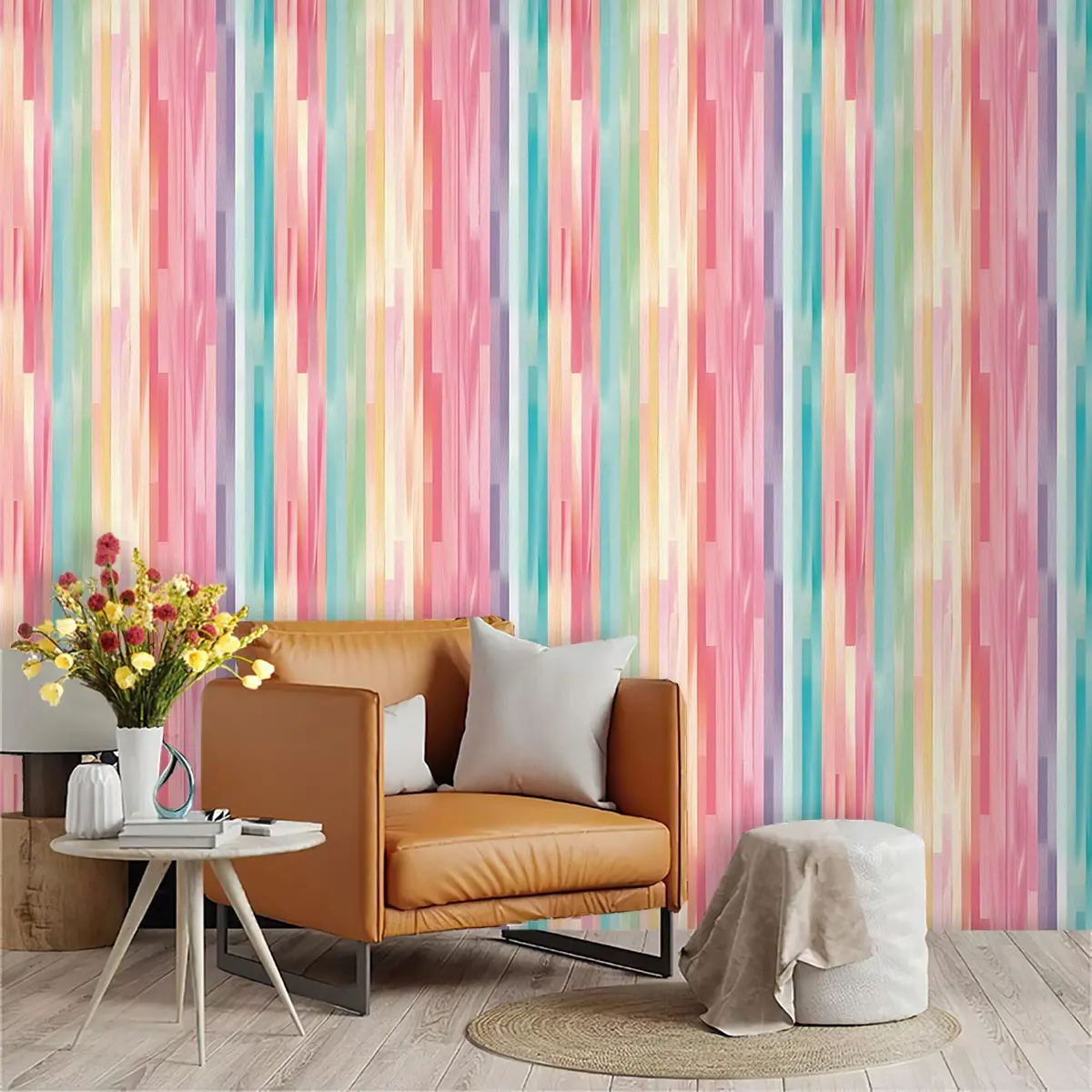 Macaron Gradient Stripe Wallpaper, PVC Material, Self-Adhesive, Mould-Proof, Ideal for Kitchen/living Room/bedroom Decor
