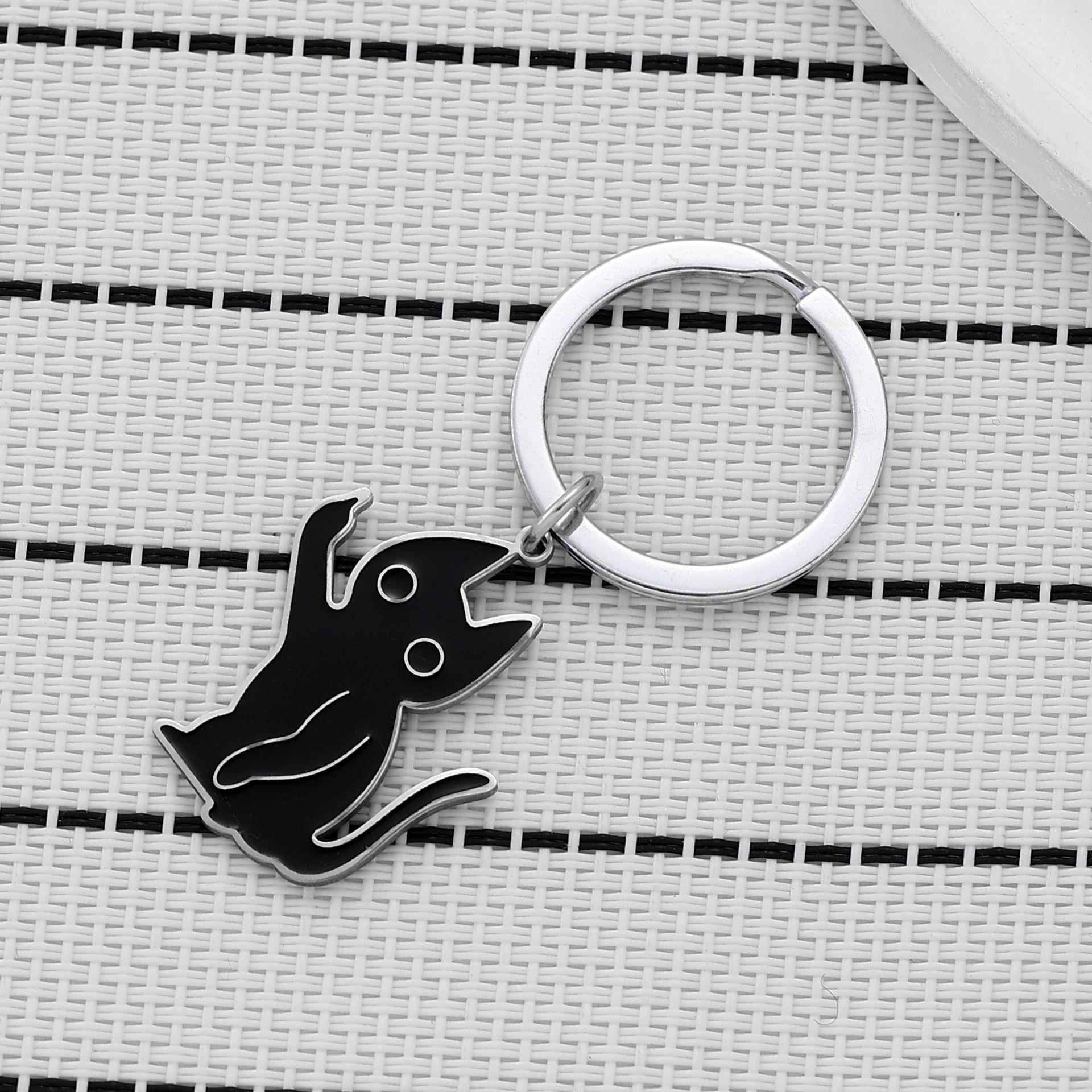 Funny Middle Finger Black Cat Keychain, Cute Sassy Cartoon Cat Stainless Steel Charm, Edgy Cat Lover Bag Accessory for Pet Owners