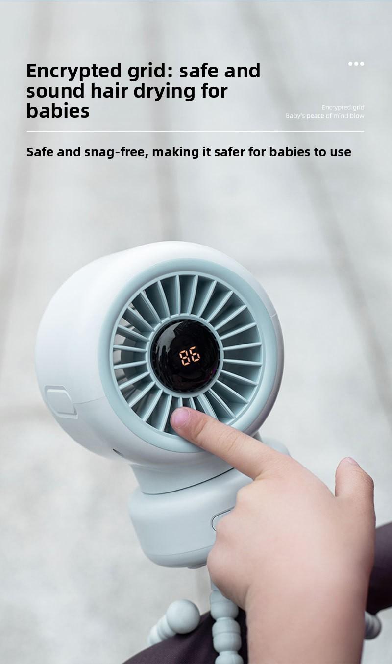 New baby stroller fan with oscillating head, octopus clamp for baby stroller, portable desktop rechargeable mini clip fan