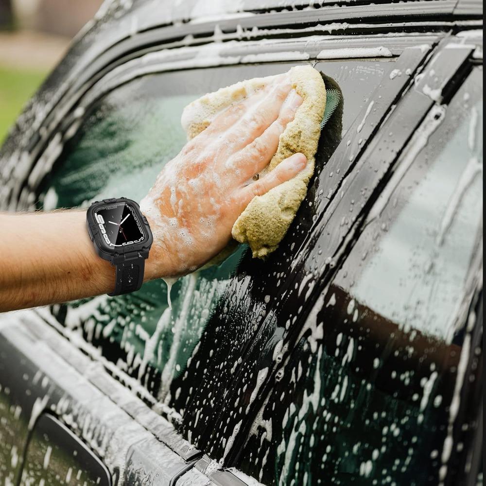 BASIC SUPPLY 3 in 1 Waterproof Case with Band For Apple Watch, Built-in Tempered Glass Screen Protector 44mm, 360 °   Shockproof Bumper Face Cover with Band For Apple Watch SE 3,SE 2,SE, Series 6,5,4, 44mm