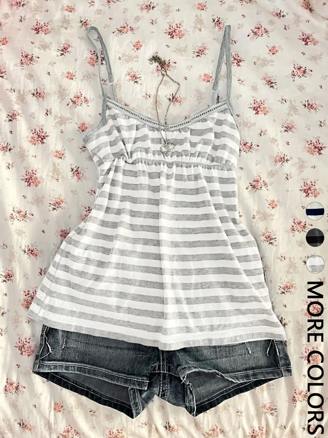 Women's Striped Cami Top, Spaghetti Strap Loose-Fit Sleeveless Shirt, Comfortable Ruffle Halter, Millennial Style Innerwear, Perfect for Vacation, Street, Home, Date