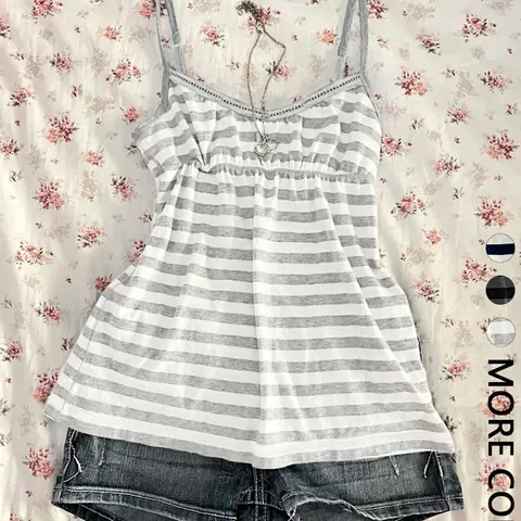 Women's Striped Cami Top, Spaghetti Strap Loose-Fit Sleeveless Shirt, Comfortable Ruffle Halter, Millennial Style Innerwear, Perfect for Vacation, Street, Home, Date
