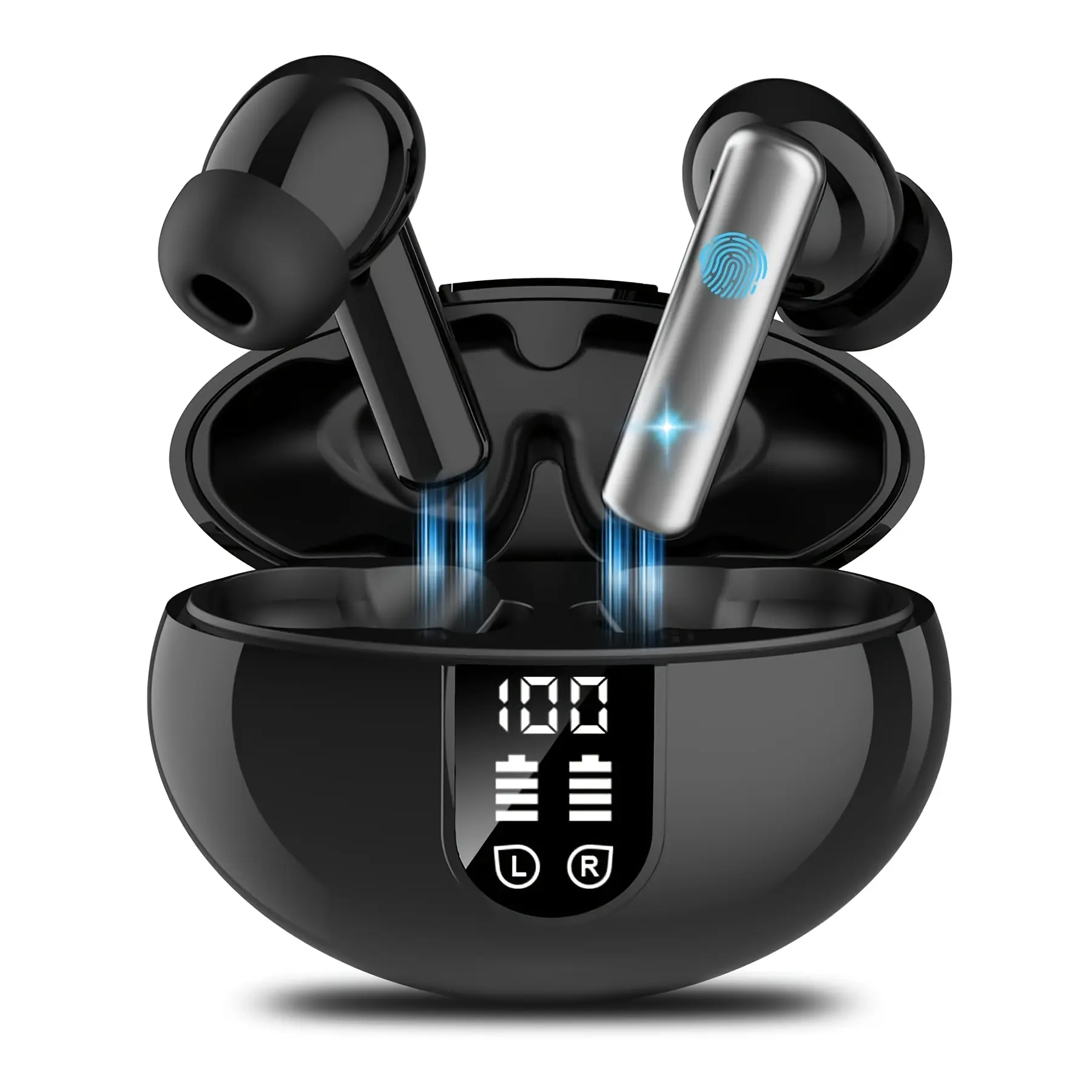 Kncfoeb Bluetooth Headphones True Wireless Earbuds 35H Playback LED Power Display Earphones with Wireless Charging Case IPX5 Waterproof in-Ear Ear buds with Mic for TV Smart Phone Laptop Computer Sports Black Audio