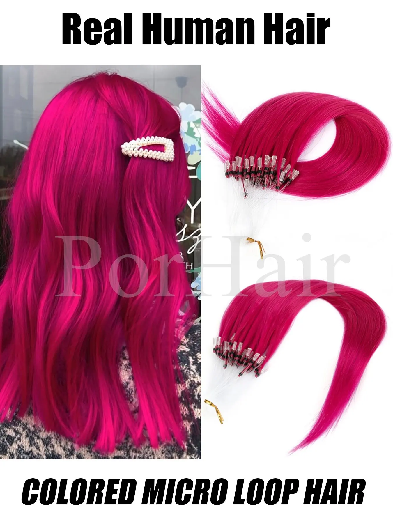 12inches 16inches 20inches Colored Pink Micro Loop Human Hair Extensions Micro Loop Fishing Line Hair Extensions Green Purple Blue Micro Bead Straight Human Hair Extensions 50Strands/Pack Party Microbead Extensions