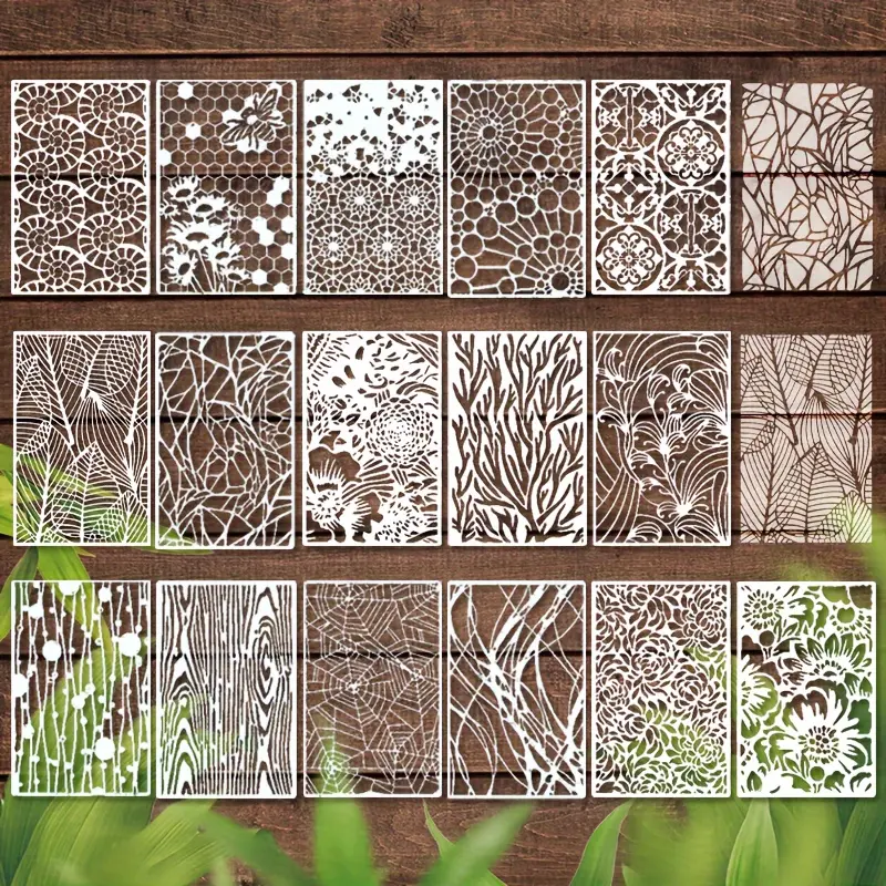 16-piece Reusable Plant Texture Templates Making Kit - Spider Web, Wood, Stone, and Bee Patterns for DIY Home and Furniture Decor