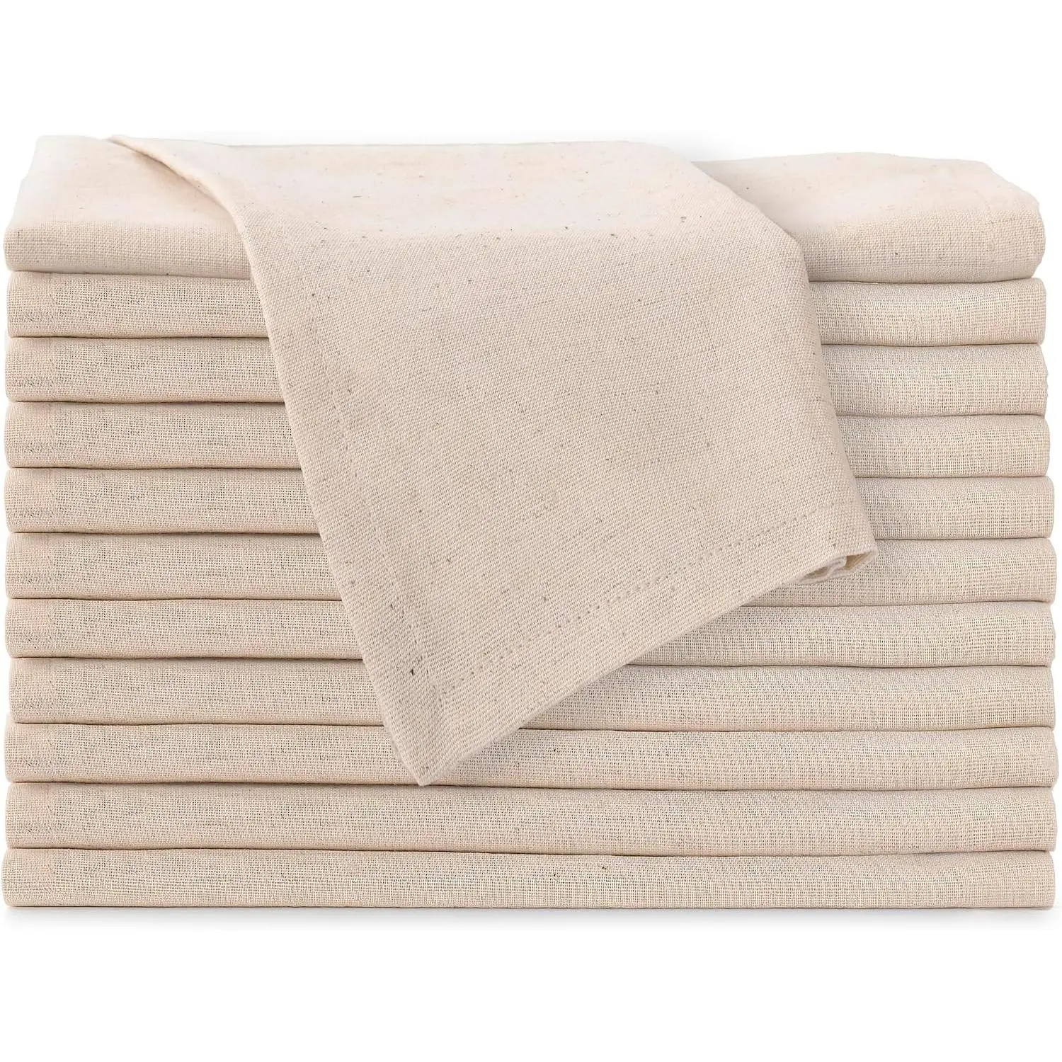 Premium Cotton Linen Square Tableware Napkins, 12-Piece Set, 20x20 in Ivory, Mitered Edge, Soft, Absorbent, Pre-Shrunk, Washable for Everyday, Wedding Use