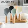 Silicone Spoon with Wooden Handle, 1 Count Non-stick Heat Resistant Rice Spoon, Heat Resistant Spoons, Kitchen Utensils for Cooking, Kitchen Cooking Accessories