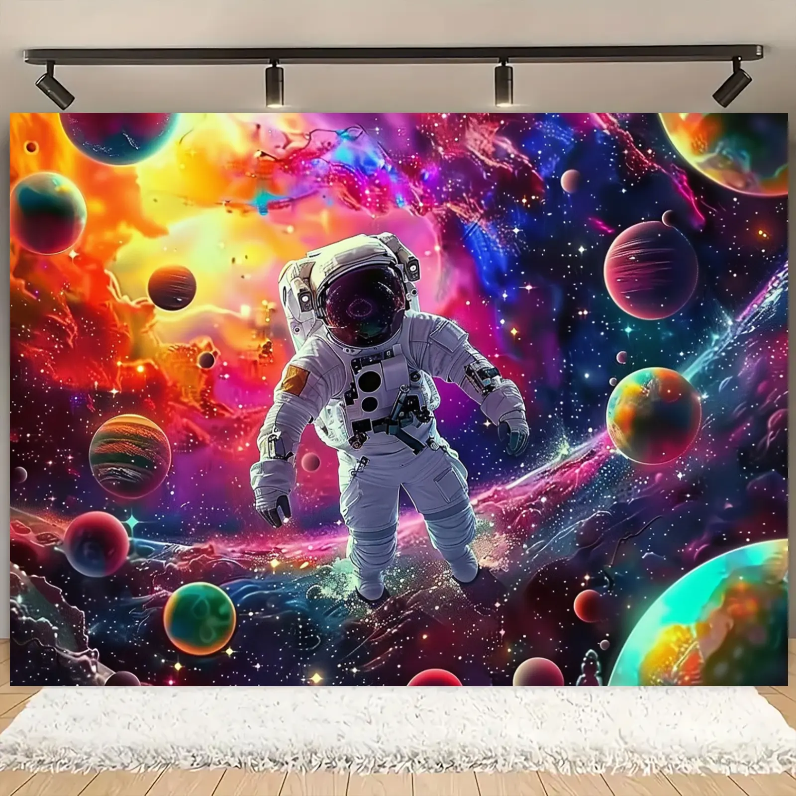 Astronaut Space-Themed Graphic Blanket Wall Hanging - Versatile No-Light Textile Decoration for Bedroom, Dorm, Ideal Gift