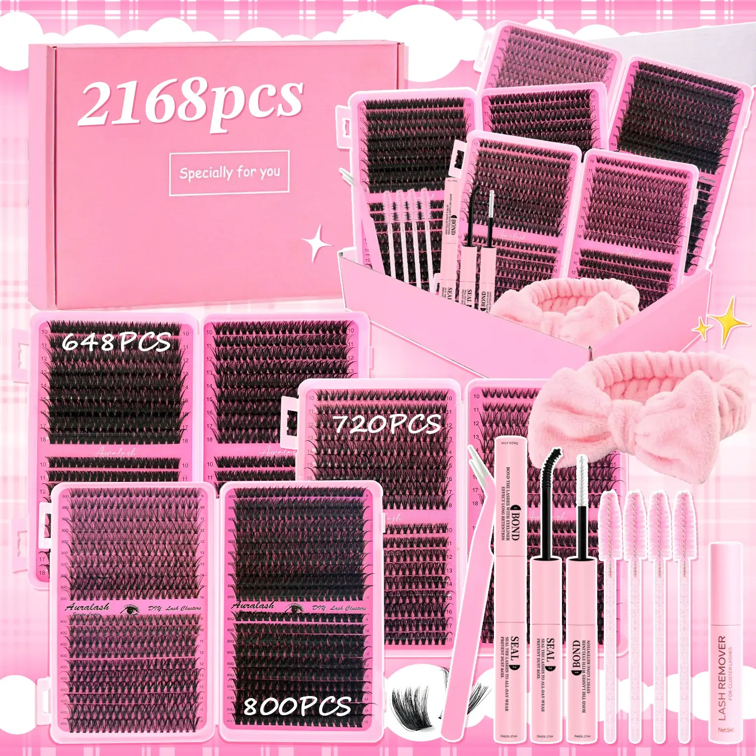 2168PCS DIY Lash Extension Kit Gift Box | Skip Expensive Salon Visits! All-In-One Lash Cluster Gift Box with 3 Lash Books & 6 Densities 30D to 100D | Upgraded Gentle Long-Lasting Bond | 3 Min Apply Fluffy Soft Lashes No Stab | Great Gift For Lash Lovers