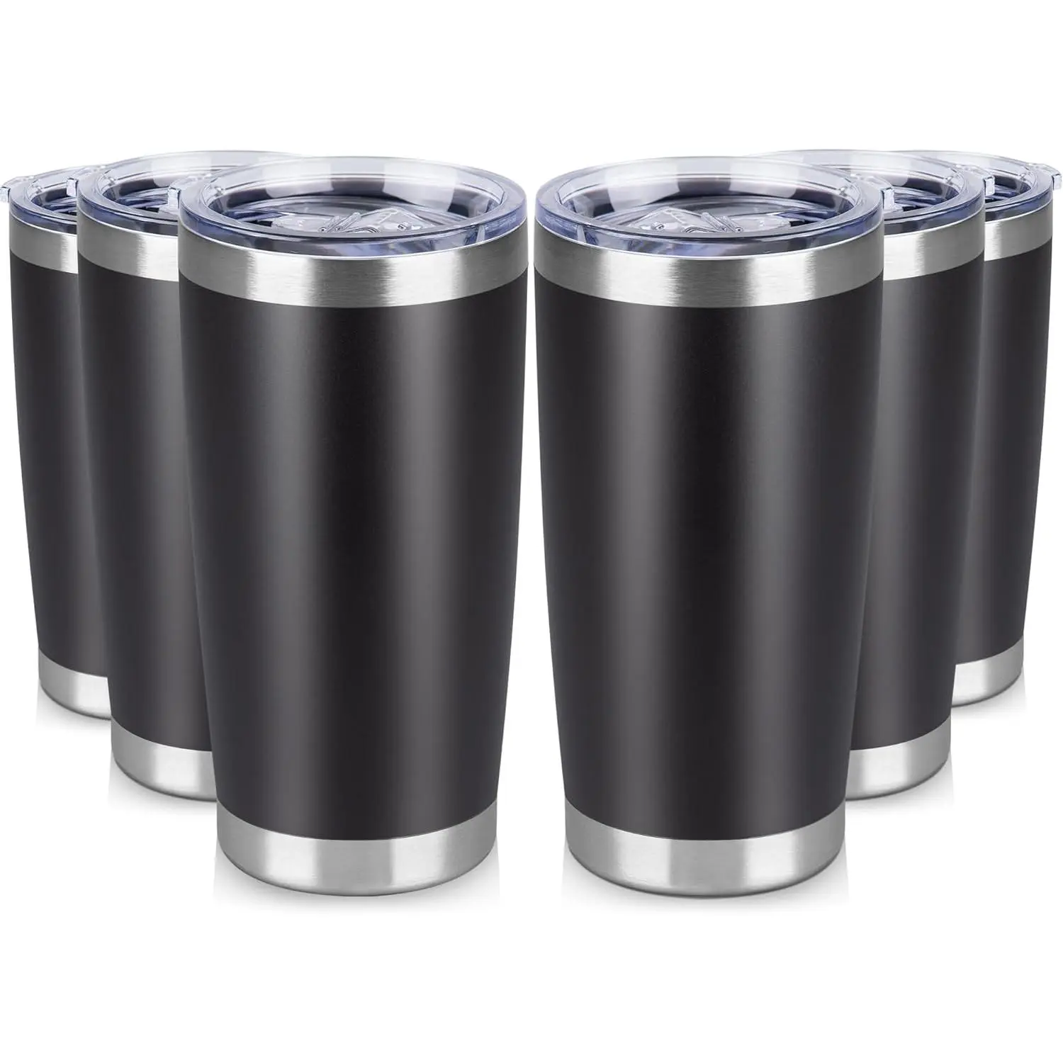 20 oz Tumbler Stainless Steel Tumblers Bulk with Lid Double Wall Insulated Coffee Tumbler Cups for Hot & Cold Drinks Powder Coated Travel Coffee Tumbler Mug Metal (Black, 6 pack)