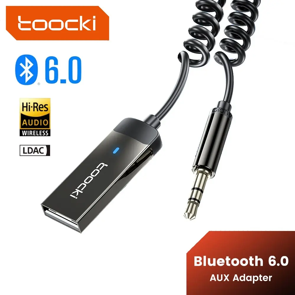 Toocki Bluetooth 6.0 Aux Adapter Wireless Car Bluetooth Receiver USB to 3.5mm Jack Audio Music Mic Handsfree for Car Speaker With LED Indicator