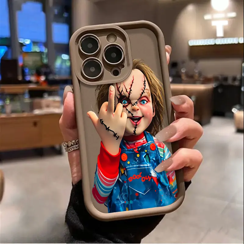 Chucky Creepy Gesture Pattern TPU Soft Shell Phone Case, Protective Casing Cover for iPhone 17 Air,16 Pro Max,15,14 Plus,13,12,11,XR,XS & Samsung Galaxy S25 Ultra,S24,S23,S22 Plus, Camera Protection, Shockproof, Anti-Drop, Durable Mobile Phone Accessories