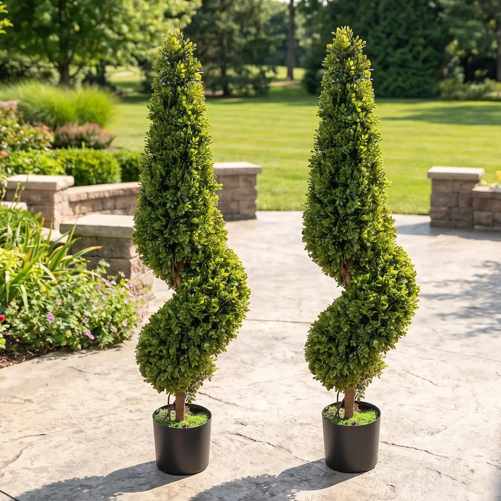 Artificial Boxwood Spiral Topiary Trees 3FT UV Resistant Faux Plant 2 Pack for Outside Front Porch Entryway Patio Garden Decor Potted Greenery