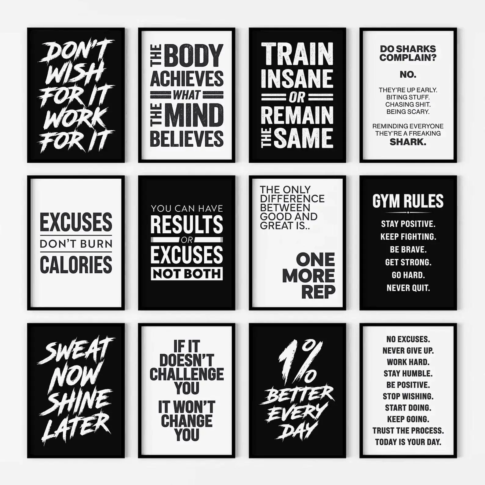 Inspirational Gym Slogan Canvas Print, Text-Based Art, Fitness Motivation Wall Decoration for Home Gym, One-Piece