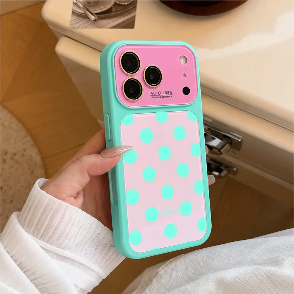 Summerwins Dopamine Color Block Blue Polka Dot Phone Case - Minimalist Aesthetic Soft Touch Shockproof Casing, Retro Dot Pattern Gift, Summer Vibe Cover with Protection, Fits iOS iPhone 17 Pro Max-17 Air-17 Pro-16-15-14-13 Pro Max Series, LU7
