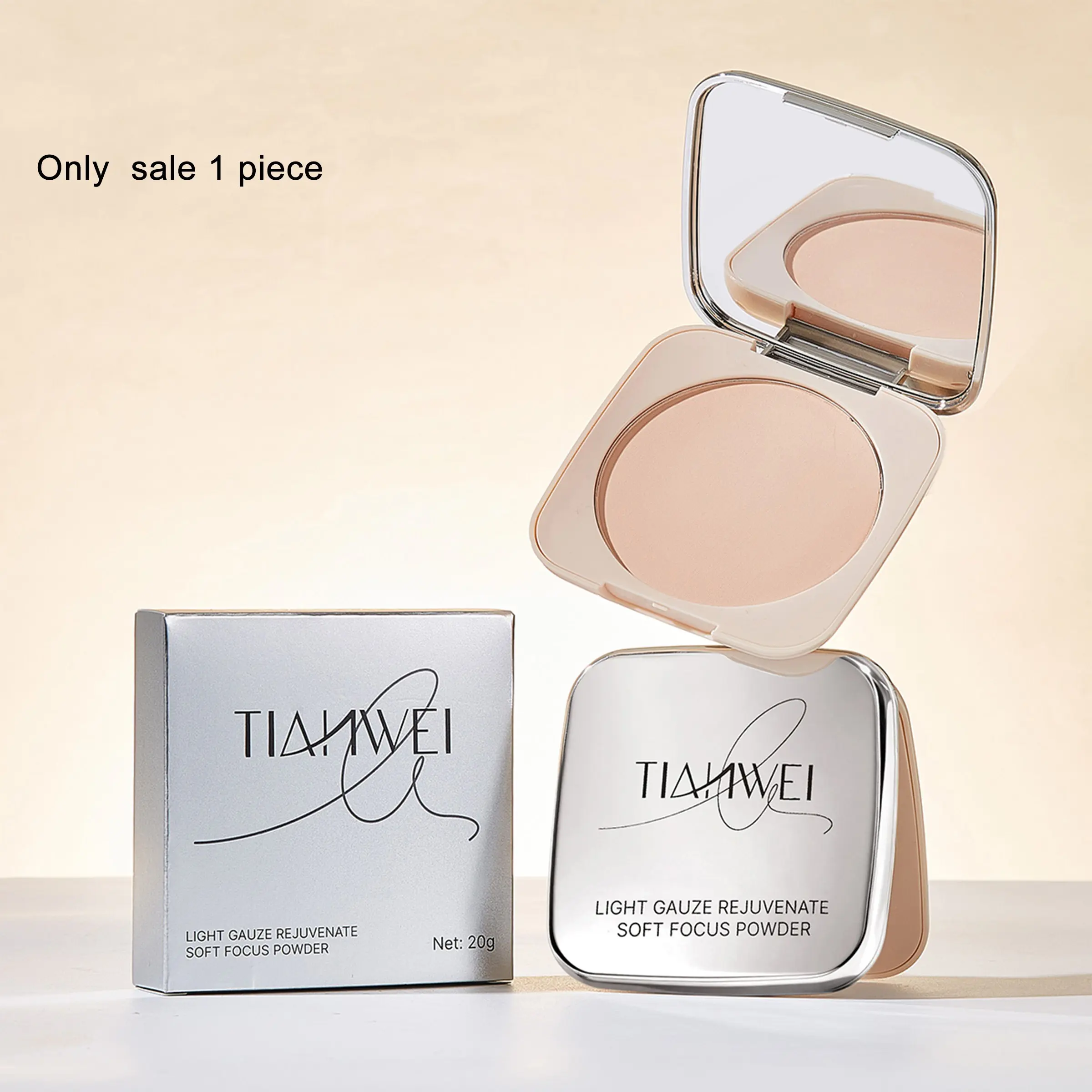 TIANWEI Soft Focus Pressed Powder 20g Large Capacity Light Gauze Rejuvenate Compact Powder, Oil Control Conceal Blemishes Even Skin Tone, 2 Shades Natural Ivory White, With Soft Makeup Puff Non-Cakey Hydrating Face Setting Powder