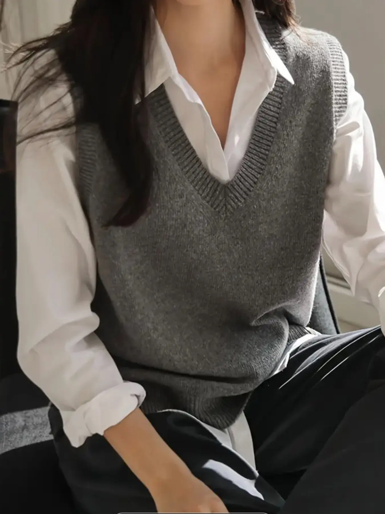 2026 New Spring Fall V Neck Vest Soft Knitted Top for Women, Loose Fit Outerwear, Layering Sweater Vest, Casual Fashion Style