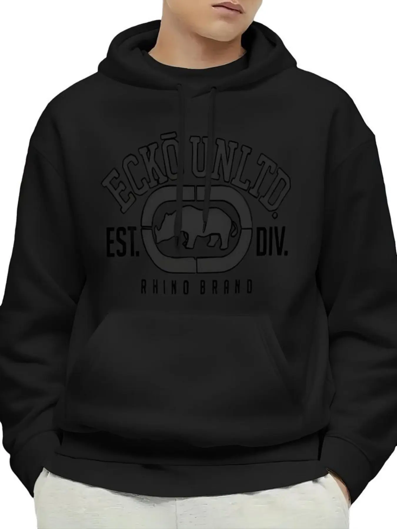 Men's Hooded Casual Streetwear Sweatshirt with Ecko Unltd Print, Casual All-Season Wear, Front Pocket and Drawstring Hat, Urban Fashion, Daily Wear
