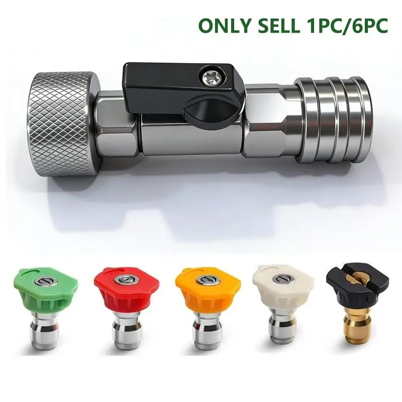 Garden Hose Quick Connect Adapter 3/4" Ght to 1/4", High-Pressure Washer Connector with 5 Nozzles, Durable Garden Equipment Accessory, Garden Hose Connectors