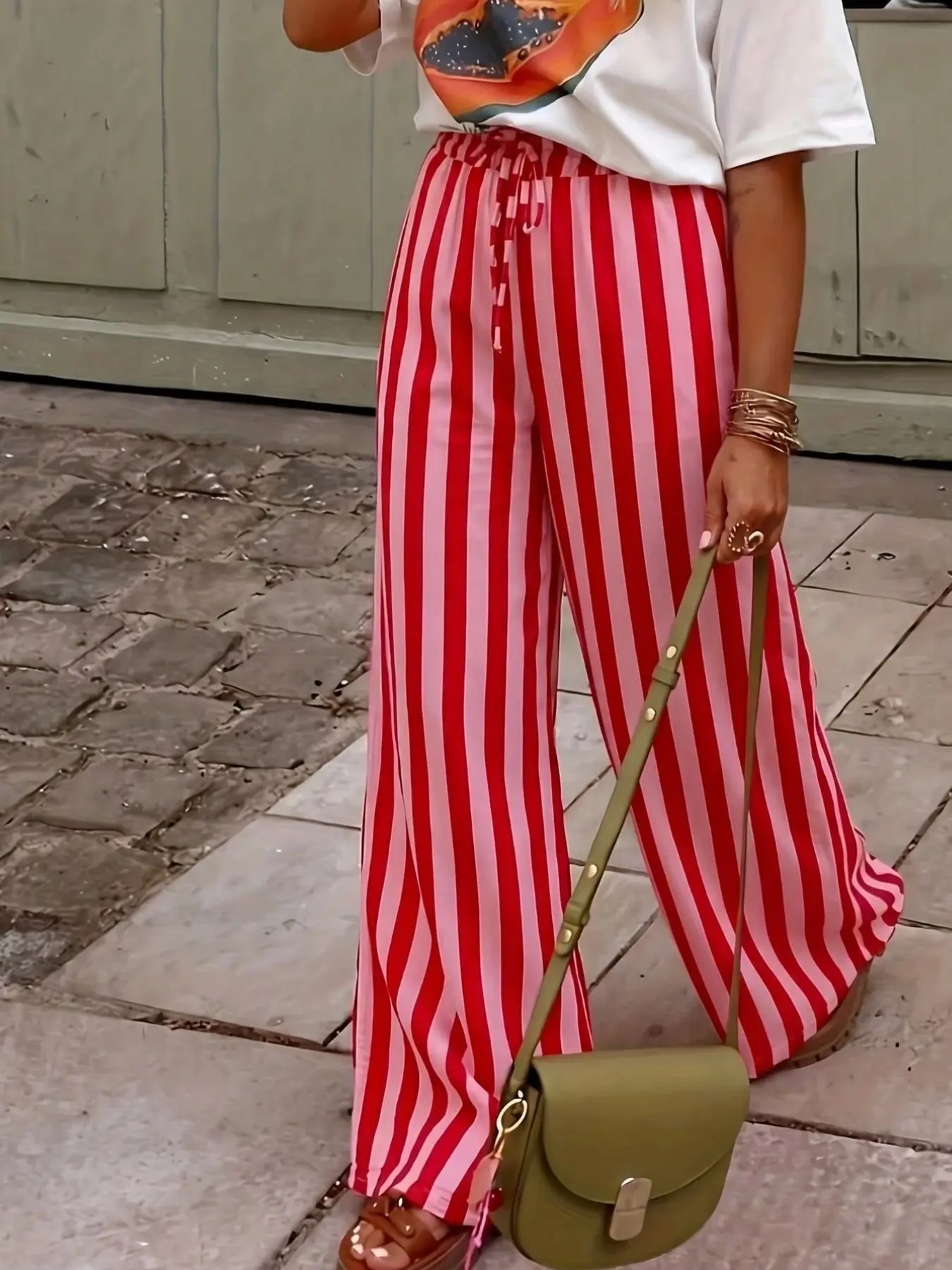 Women's Casual Striped Straight Leg Loose Baggy Pants, Perfect for All Seasons, Ideal for Vacations and Daily Wear