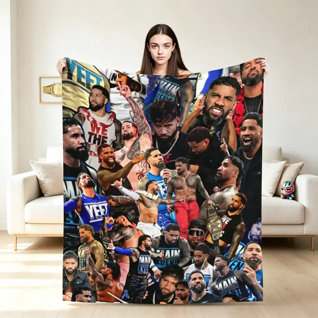 WWE Jey Uso Blanket, Super Soft Throw Blanket For Wrestling Fans, Cozy Flannel Fleece Blanket, Warm Lightweight Blanket For Couch Sofa Bed Bedroom Living Room Office Travel Camping Movie Night, Wrestling Gift Blanket For Kids Adults Sports Fans