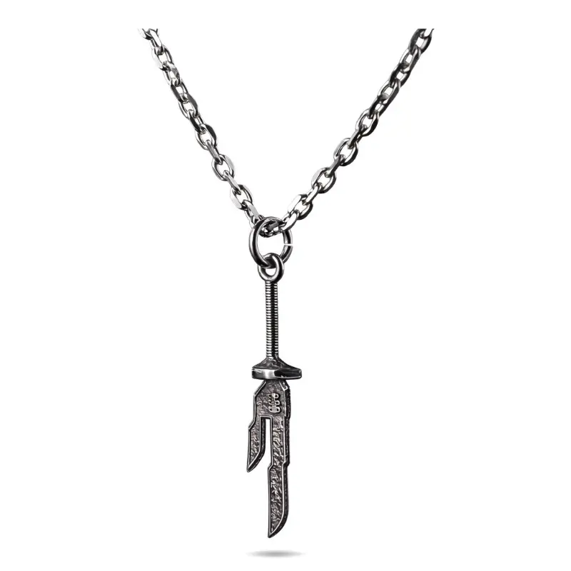 Unisex Vintage Dagger Pendant Cuban Chain Choker Necklace - Asymmetric Silver Alloy Retro Casual Daily Wear Jewelry, Ideal Birthday or Enthusiast Gift Accessory, Chocker Necklace