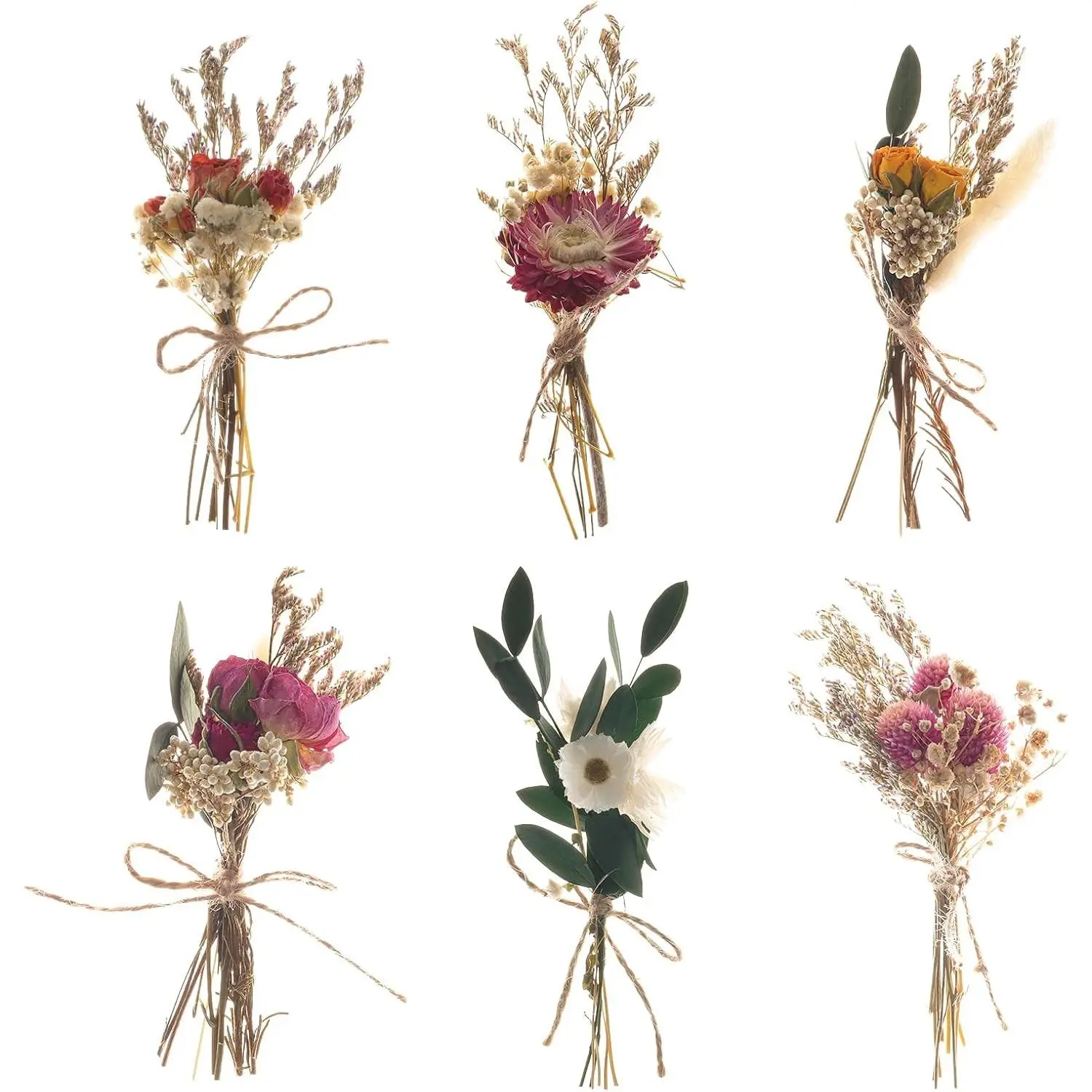 6Pcs Mini Dried Flower Bouquet Natural Real Flowers for Crafts Boho Dried Flowers Bulk Small Dried Flowers for Vase Dried Wildflowers for DIY Photo Props Gift Wedding Decor
