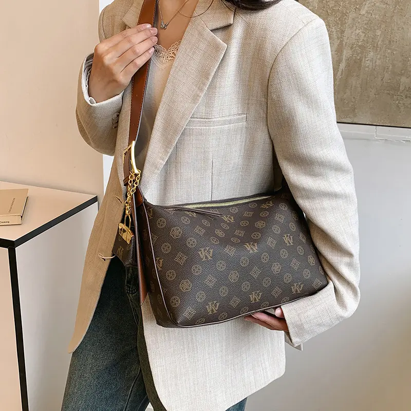 Women’s Square PVC Exterior Hobo Shoulder Bag - Adjustable Strap, Patterned Zip Purse, Cross-Border Trend Style for Everyday Use & Everyday Carry
