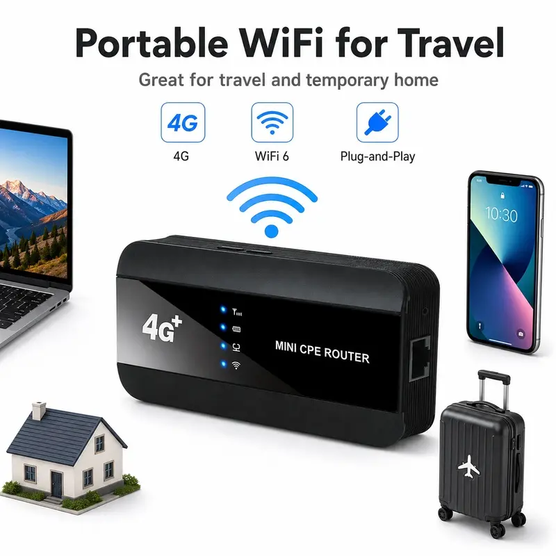 Portable WiFi Hotspot 4G LTE Router, Up to 300Mbps Mobile WiFi with WiFi 6, 3000mAh Battery, SIM Slot and Wired LAN Connection for Multiple Devices, Travel Camping RV Business and Home Backup Internet