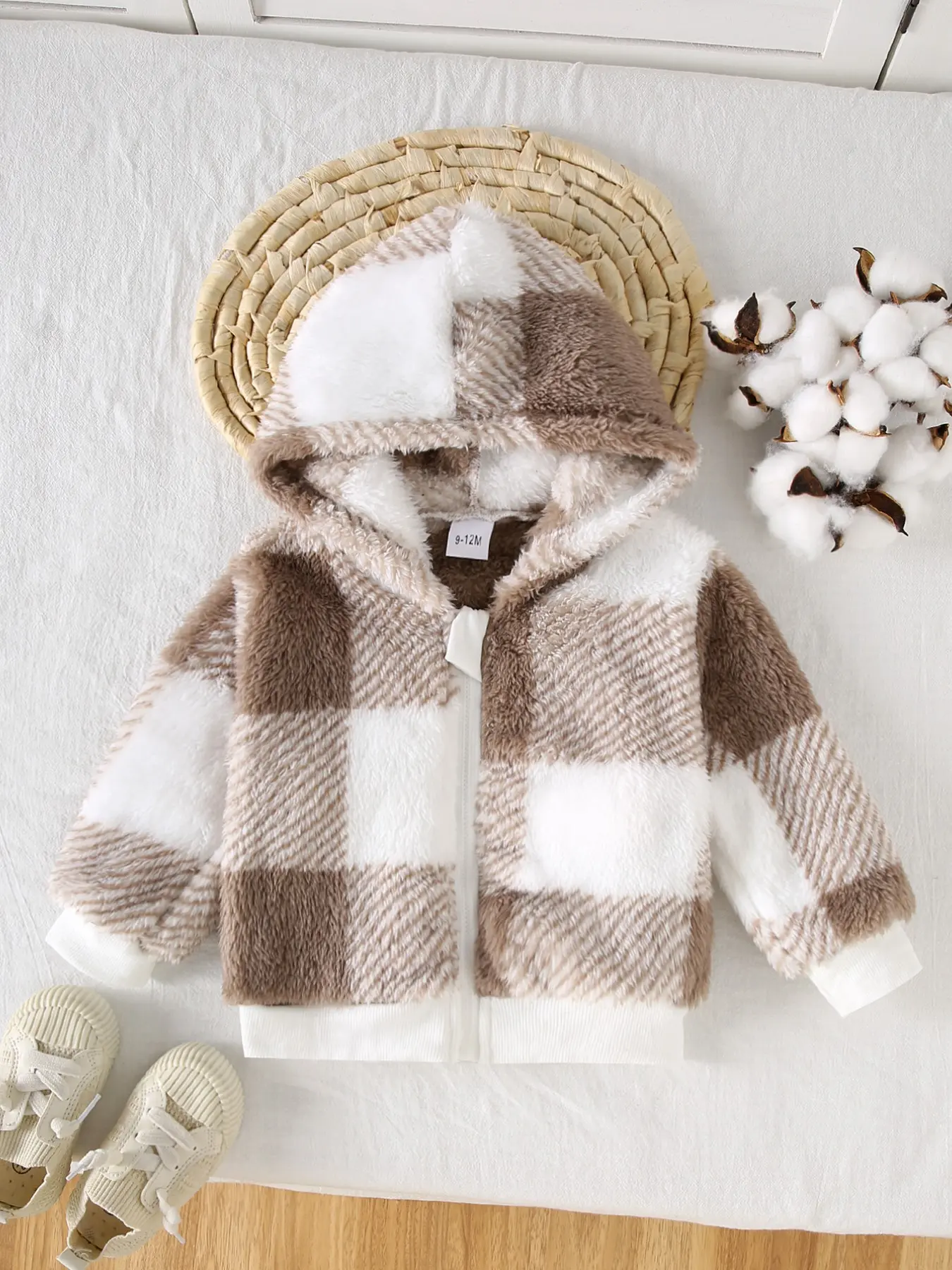 Spring Summer Fall Baby Girls Plush Long Sleeve Hooded Jacket, Two-Way Fleece Coat, Warm Outerwear for Kids, Soft and Cozy Design