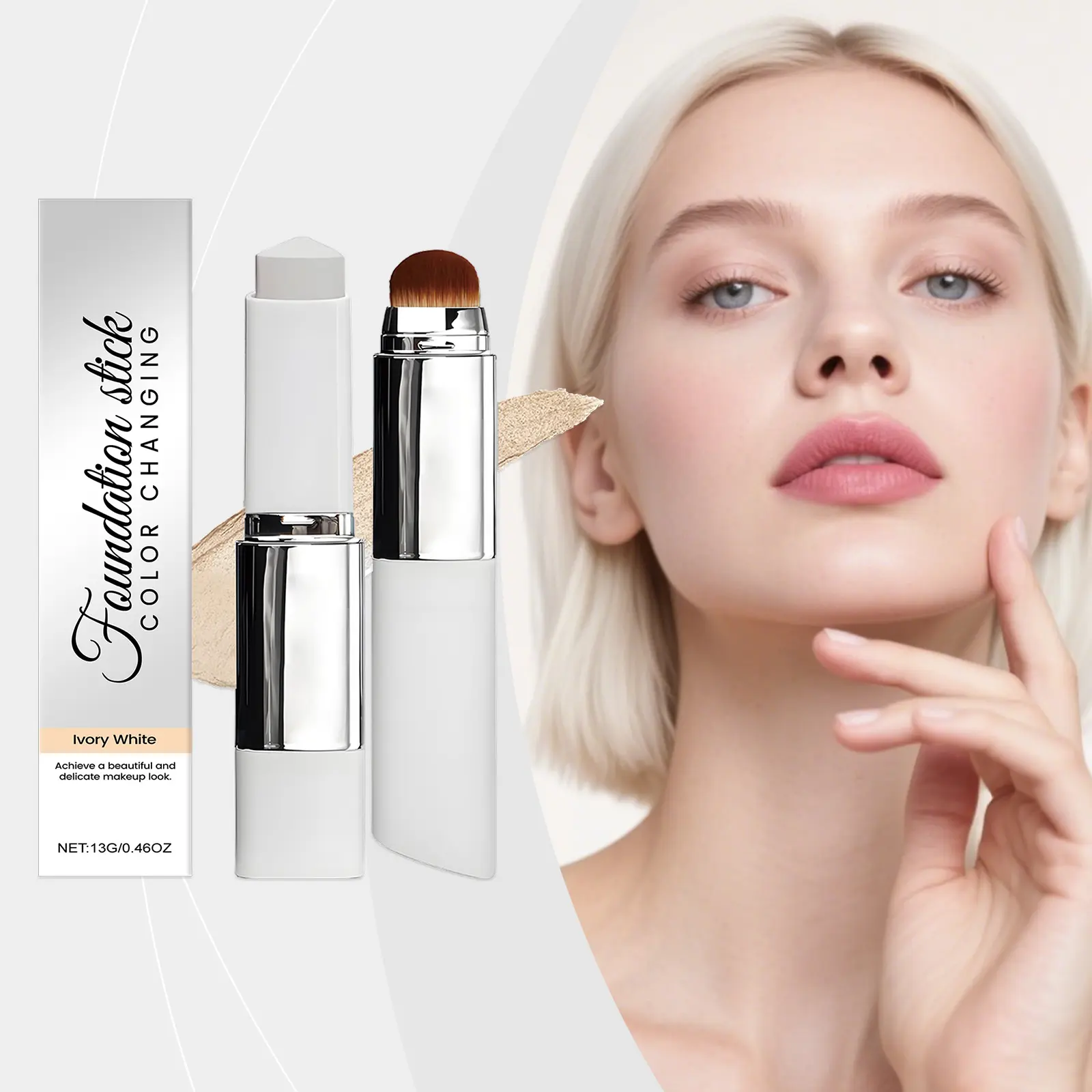 AMZ Ivory White 2-in-1 Color-Changing Foundation Stick - Light Moisturizing, Nourishing, Matte Natural Finish Makeup Concealer & Foundation Stick